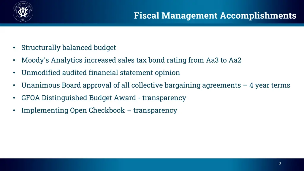 fiscal management accomplishments