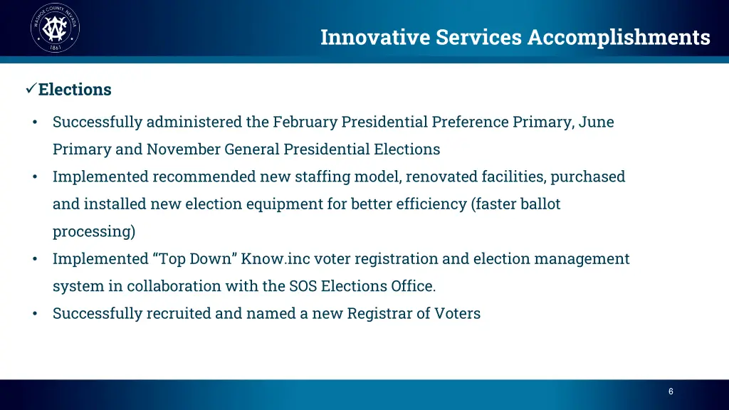 innovative services accomplishments