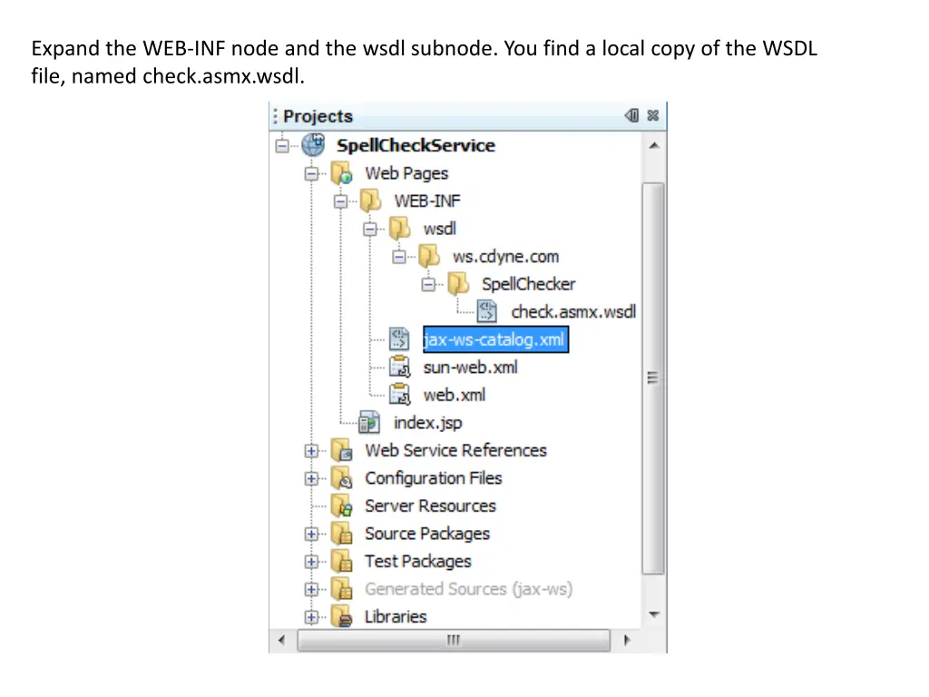 expand the web inf node and the wsdl subnode