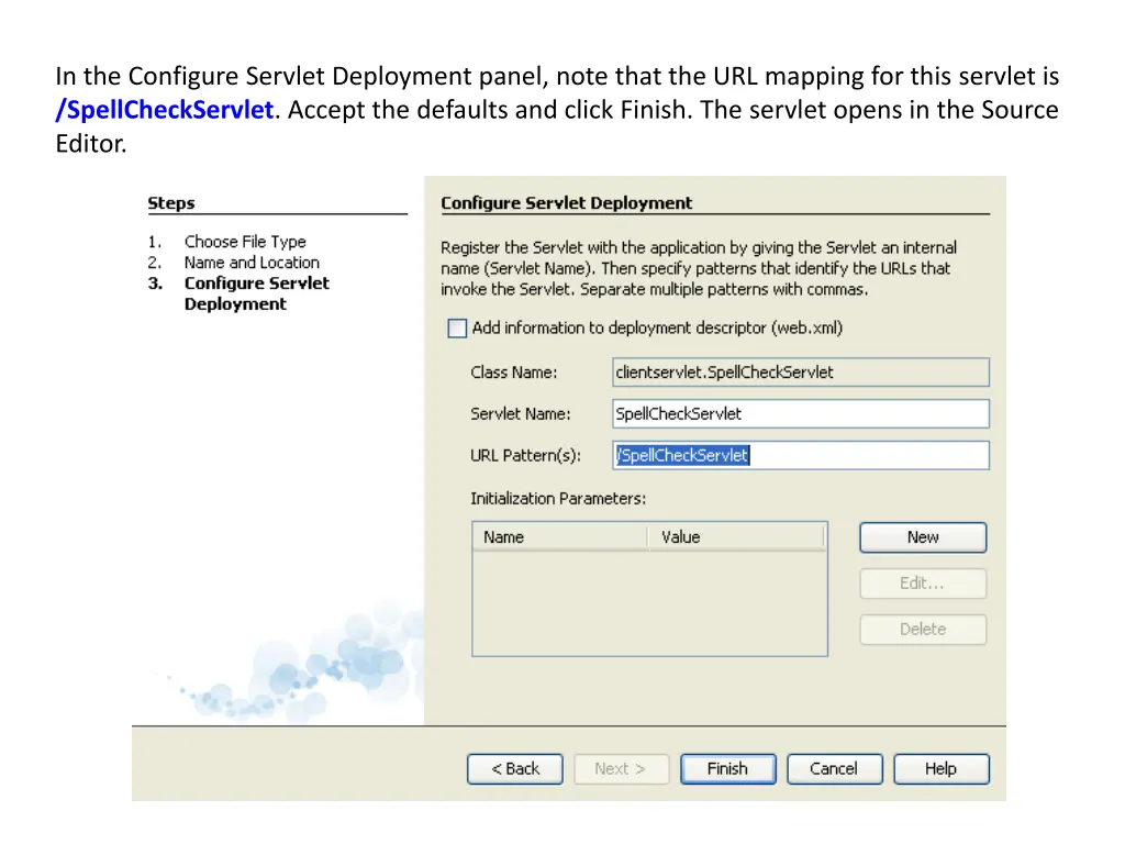in the configure servlet deployment panel note