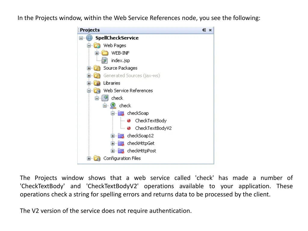 in the projects window within the web service