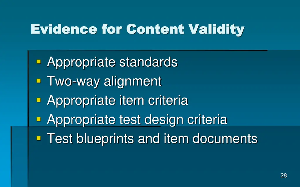 evidence for content validity evidence