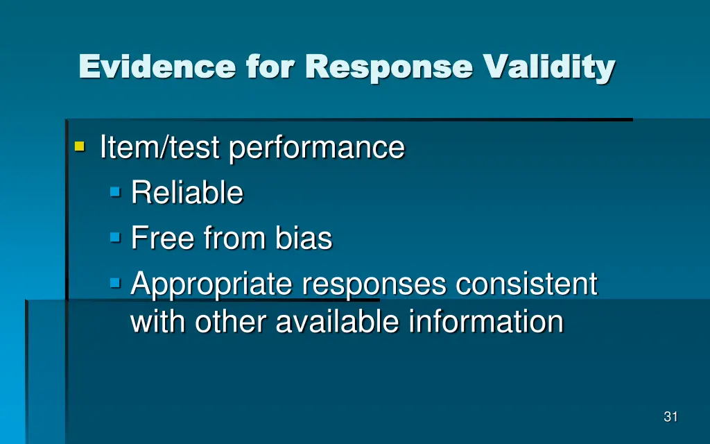 evidence for response validity evidence