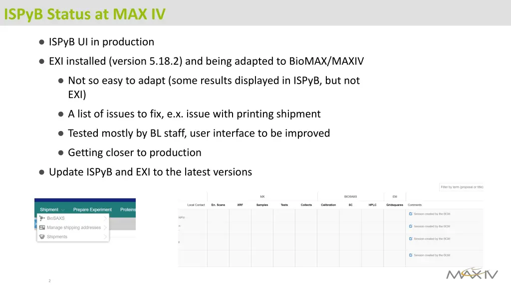 ispyb status at max iv