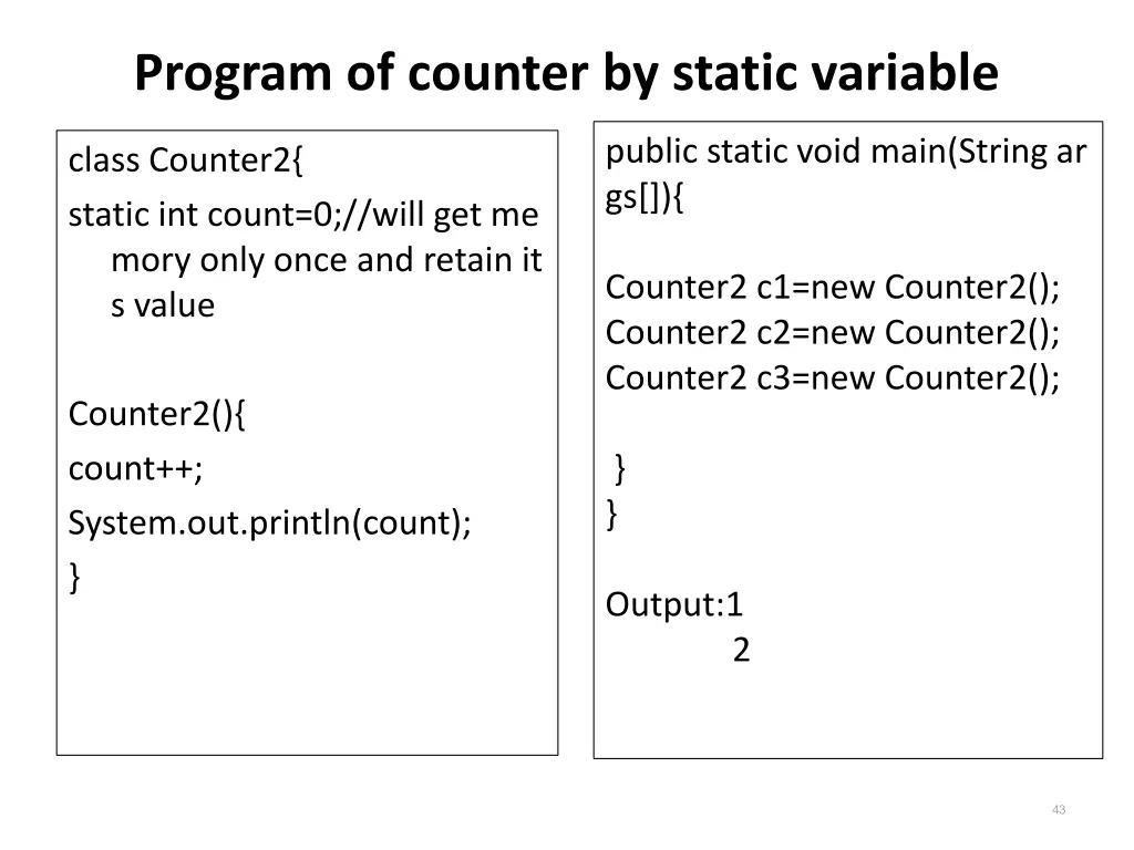program of counter by static variable