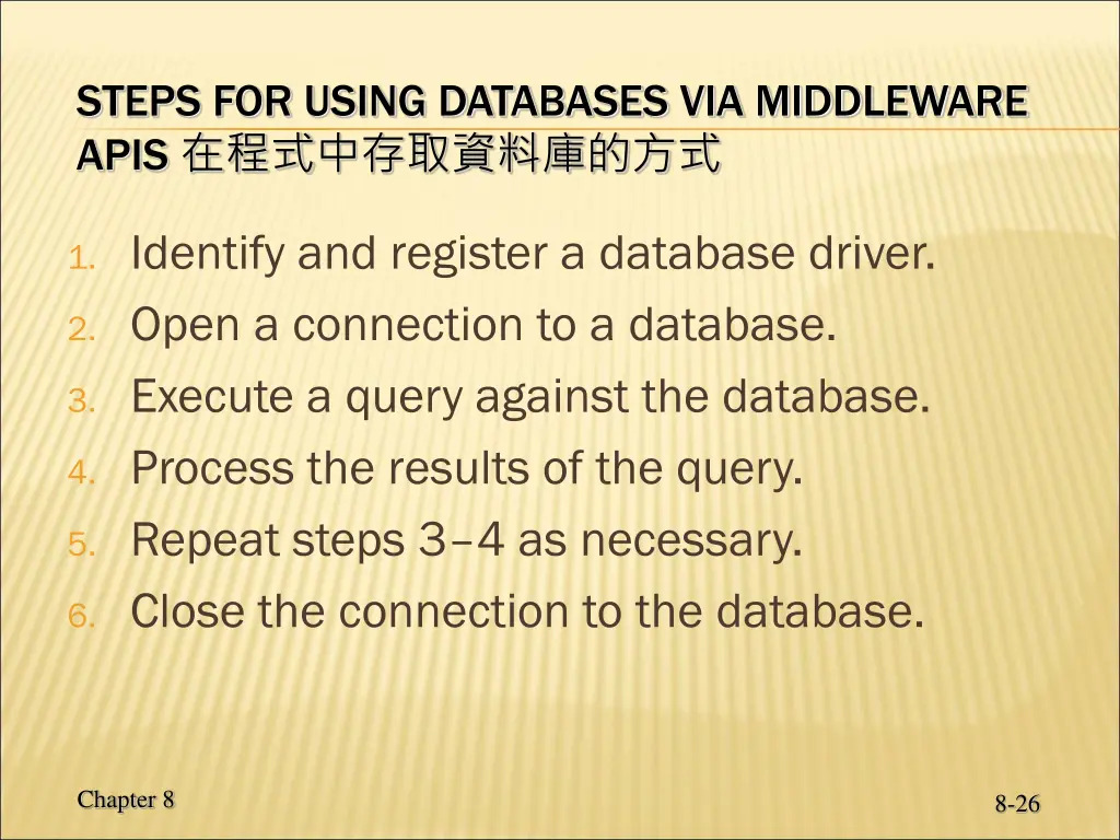 steps for using databases via middleware apis