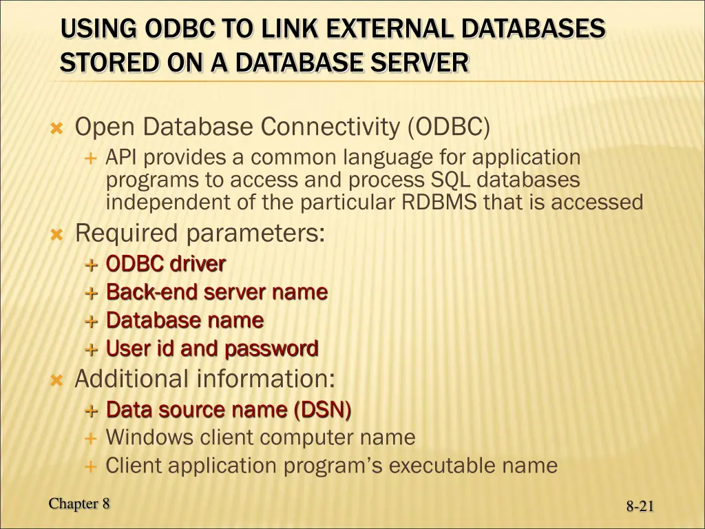 using odbc to link external databases stored