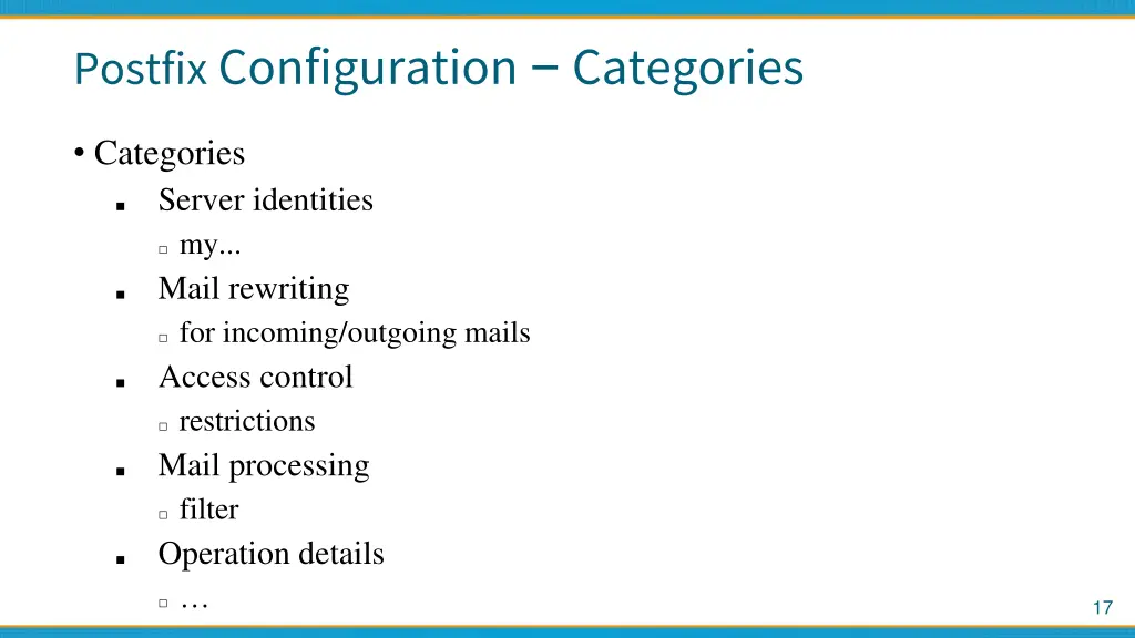 postfix configuration categories