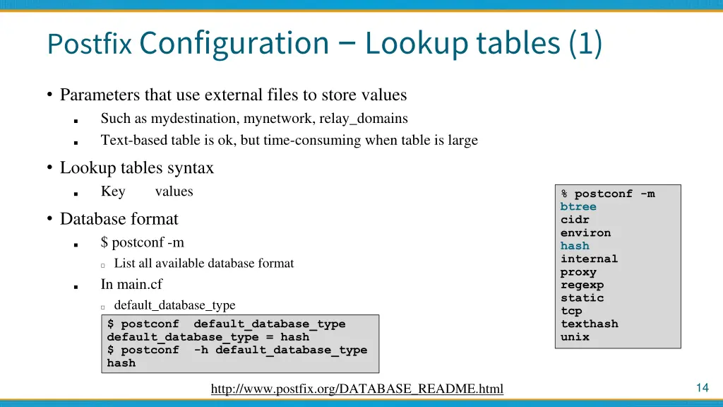 postfix configuration lookup tables 1
