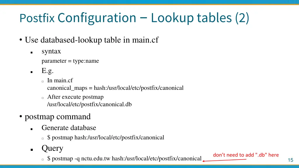 postfix configuration lookup tables 2