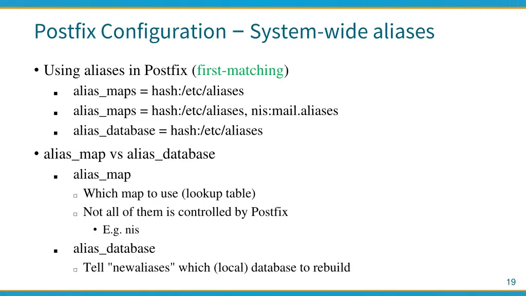 postfix configuration system wide aliases