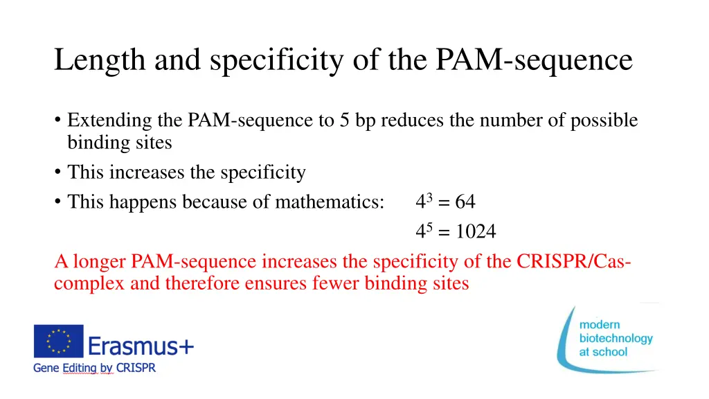 length and specificity of the pam sequence