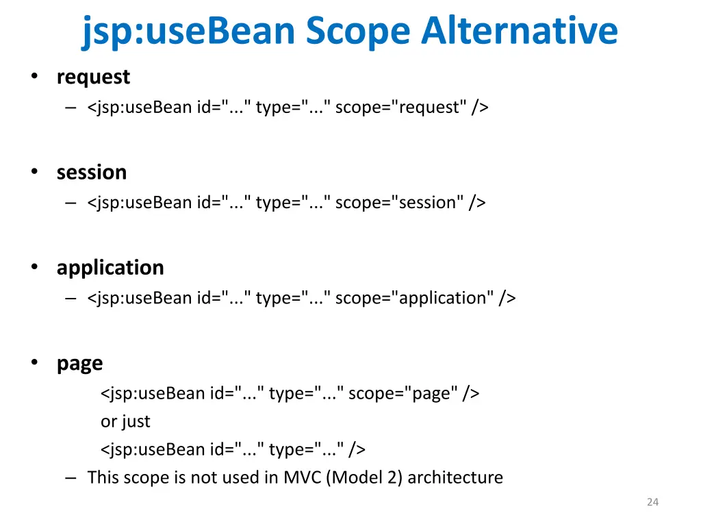 jsp usebean scope alternative request jsp usebean
