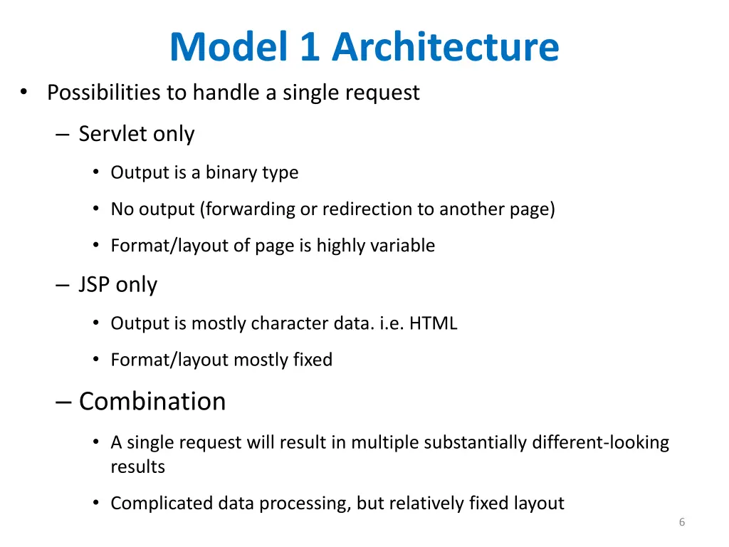 model 1 architecture possibilities to handle