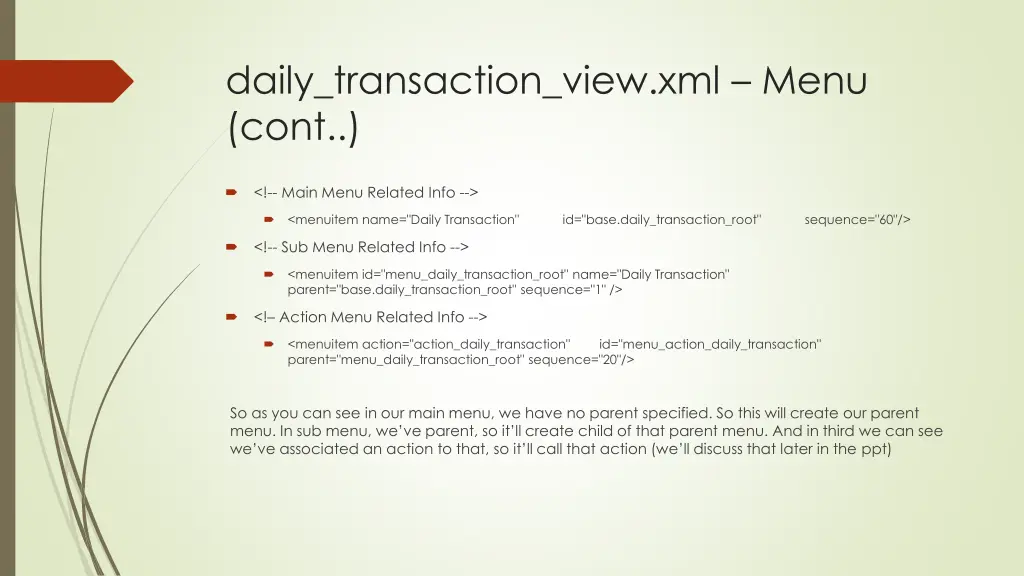 daily transaction view xml menu cont
