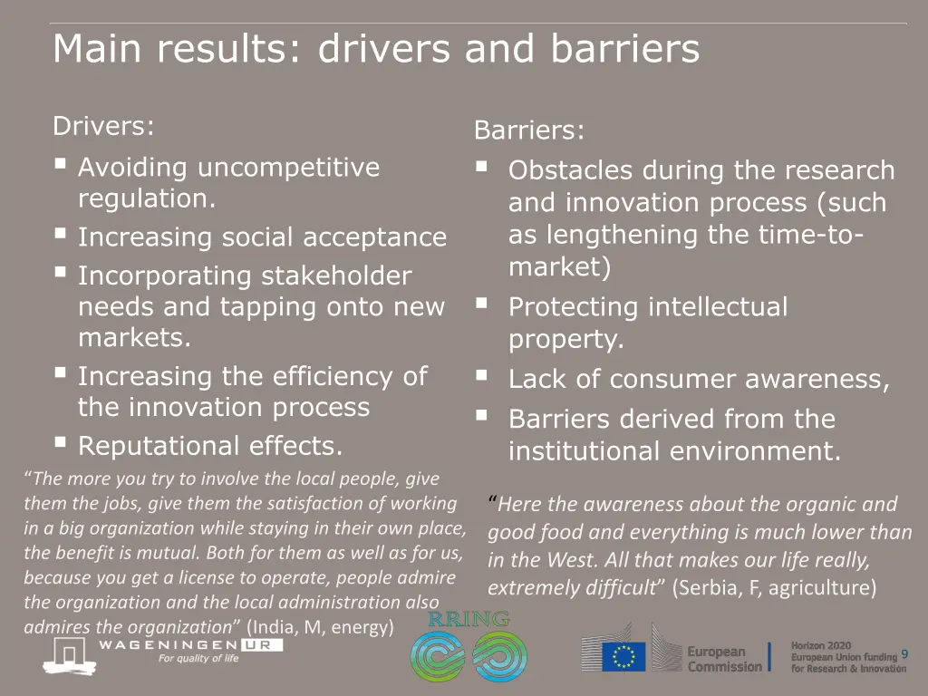 main results drivers and barriers