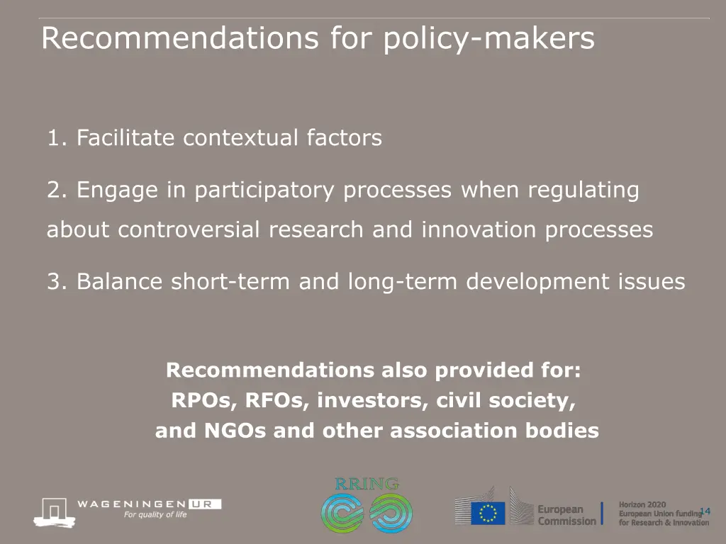 recommendations for policy makers