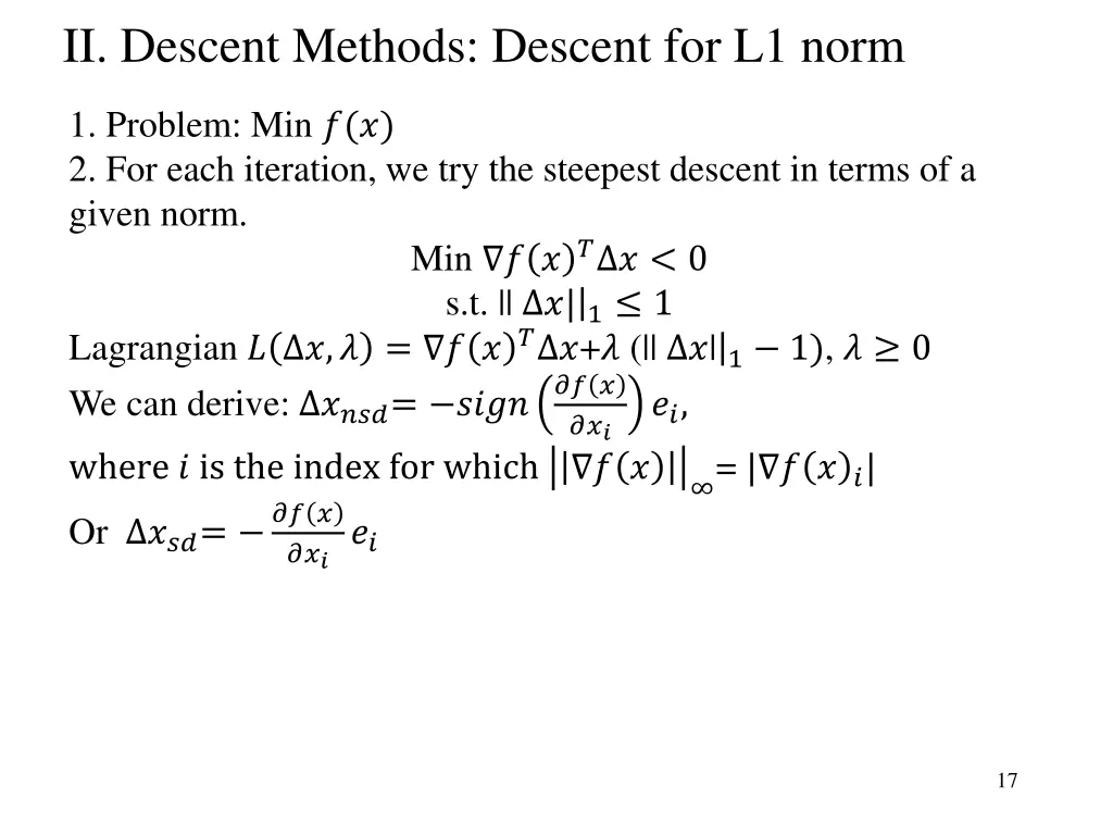ii descent methods descent for l1 norm