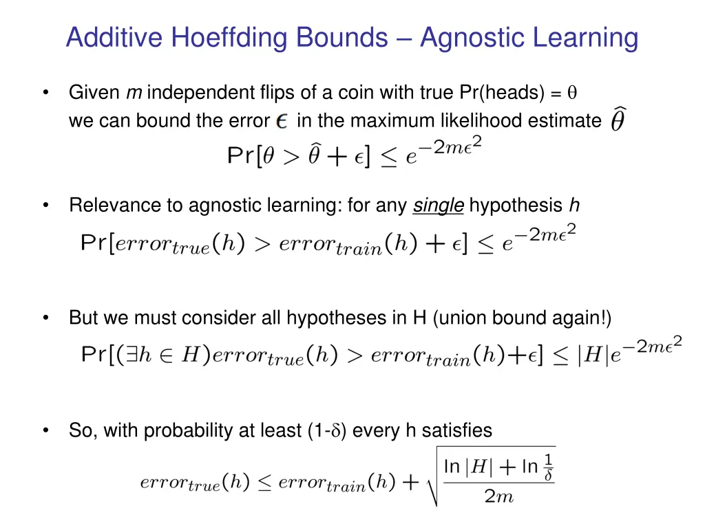 additive hoeffding bounds agnostic learning