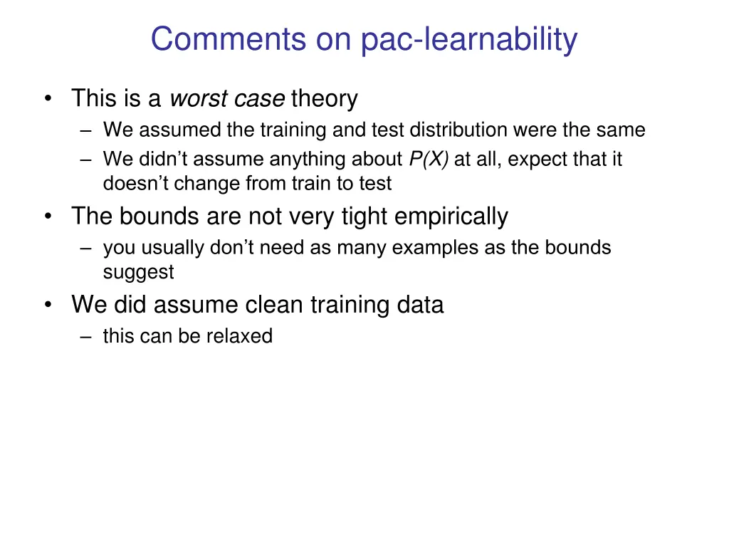 comments on pac learnability