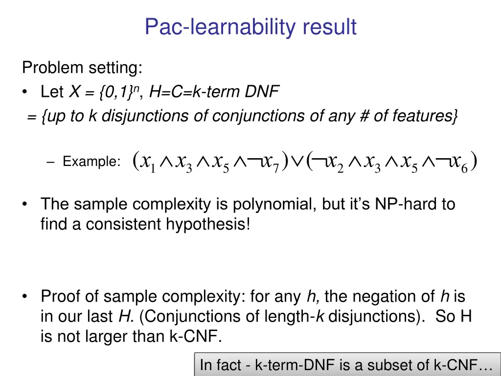 pac learnability result 2