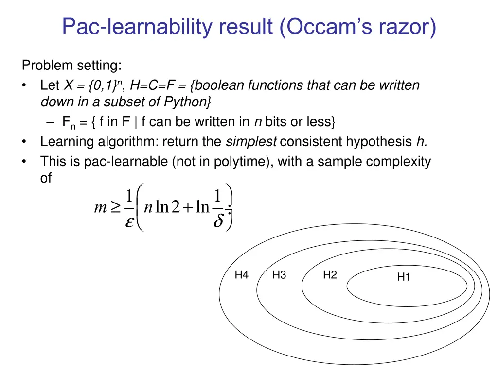 pac learnability result occam s razor
