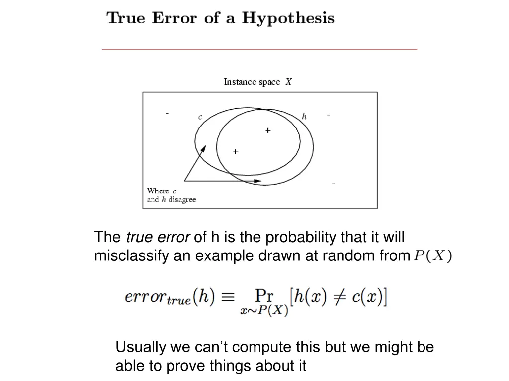 the true error of h is the probability that