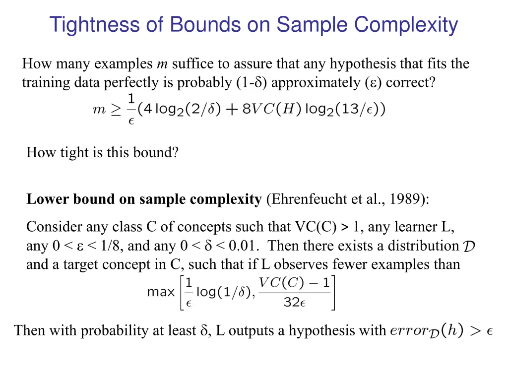 tightness of bounds on sample complexity