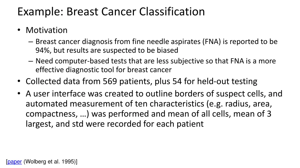 example breast cancer classification