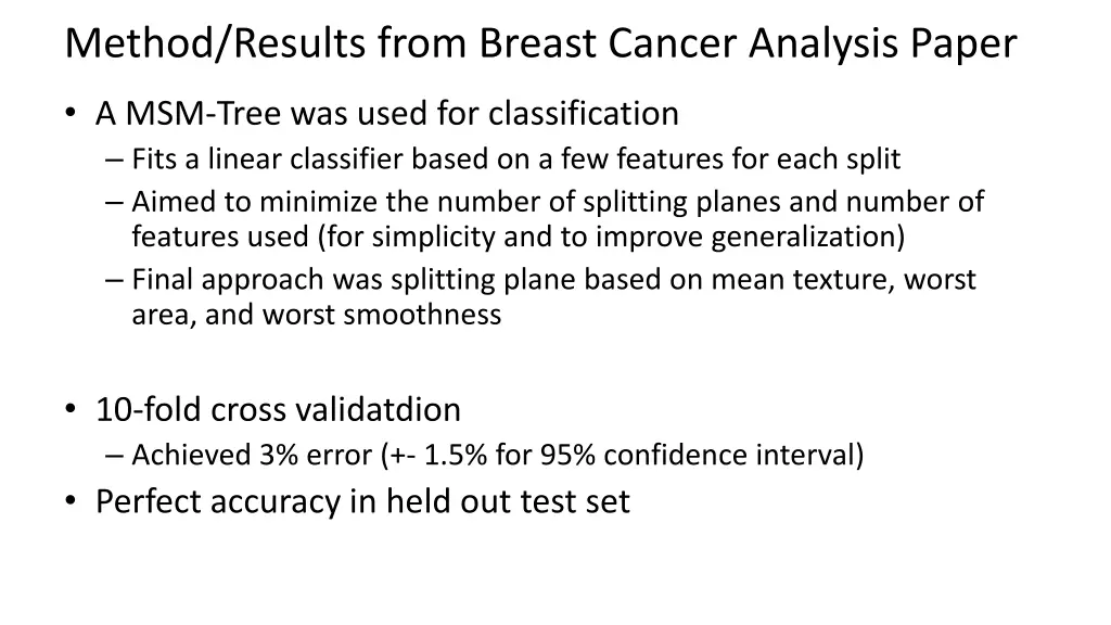 method results from breast cancer analysis paper