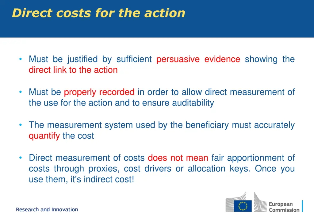 direct costs for the action 1
