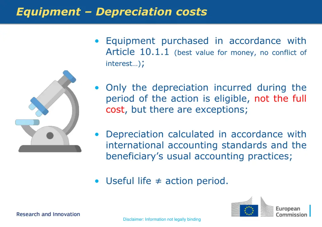 equipment depreciation costs