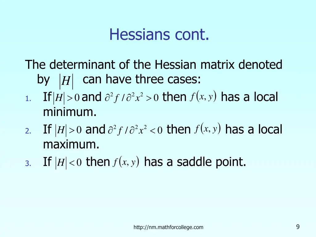 hessians cont