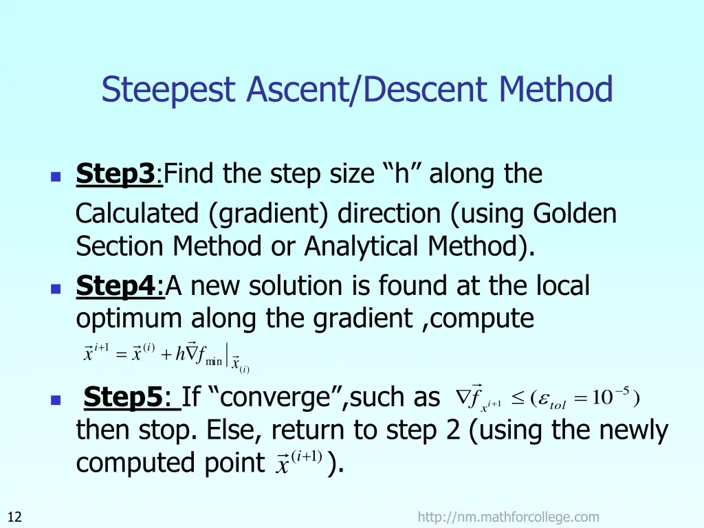 steepest ascent descent method