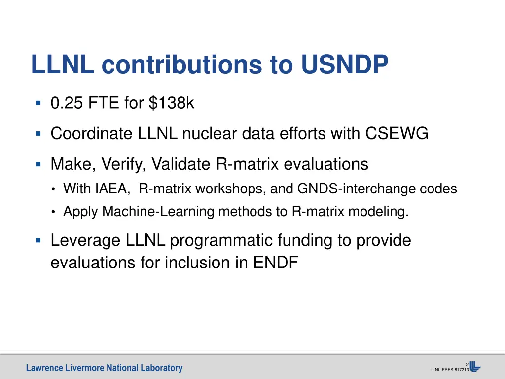 llnl contributions to usndp