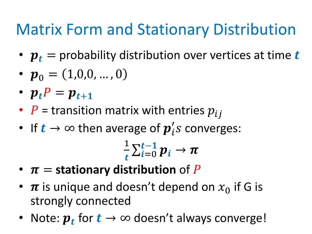 matrix form and stationary distribution
