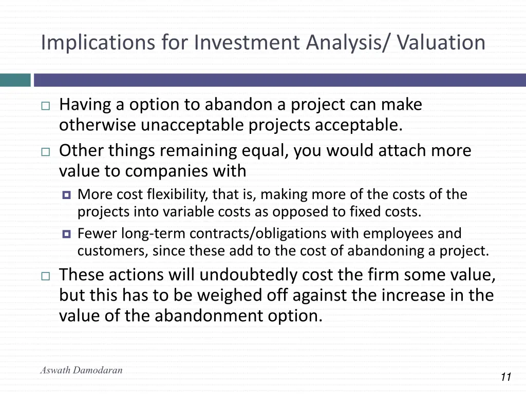 implications for investment analysis valuation
