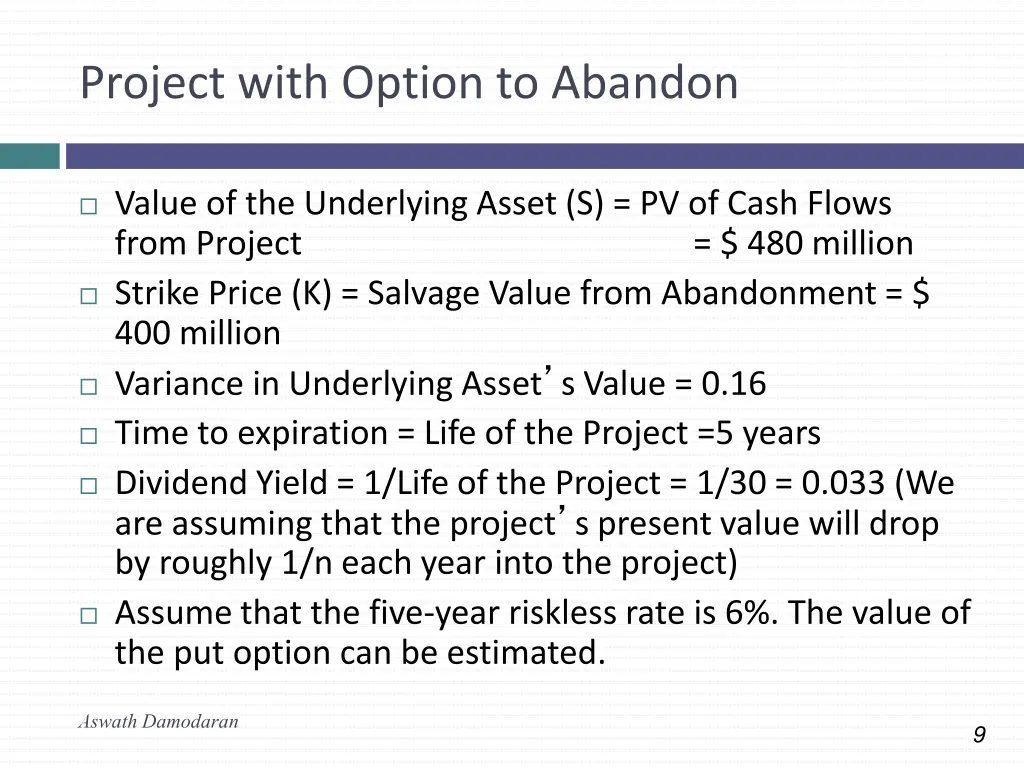 project with option to abandon