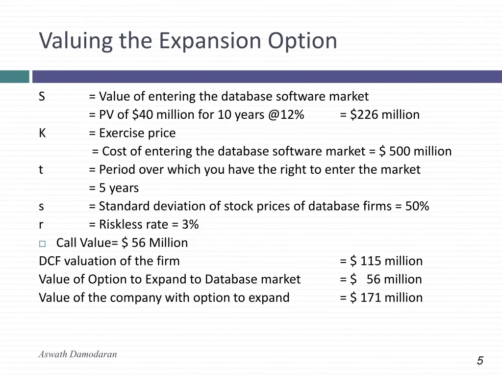 valuing the expansion option