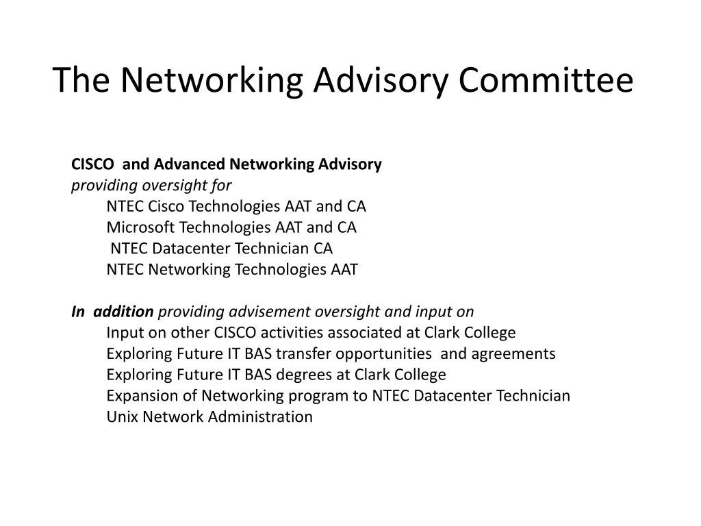 the networking advisory committee