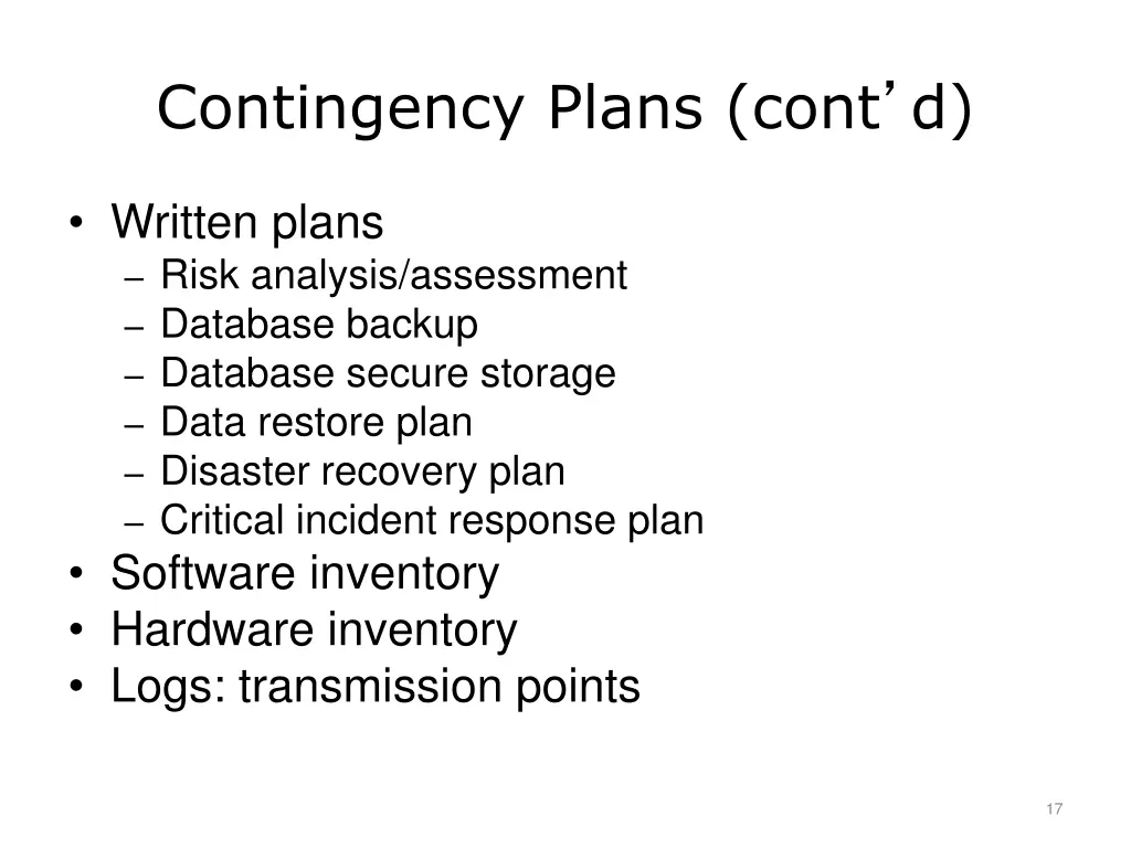 contingency plans cont d