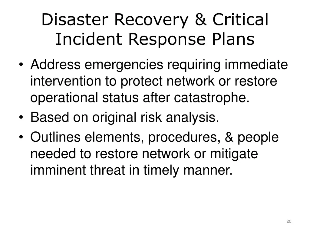 disaster recovery critical incident response plans