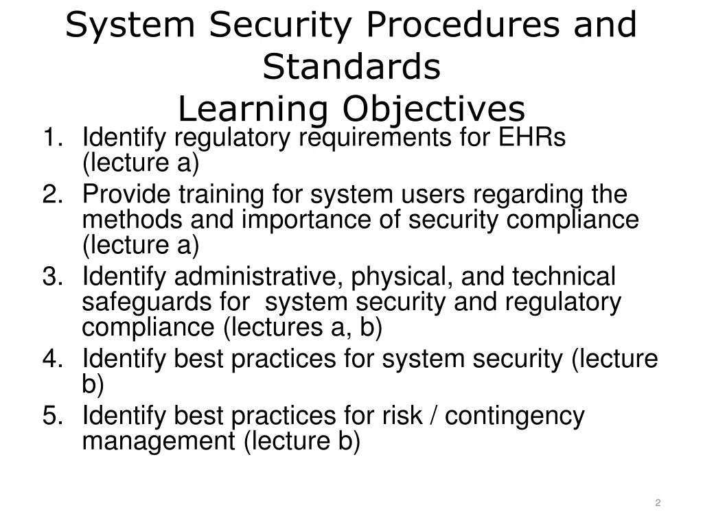 system security procedures and standards learning