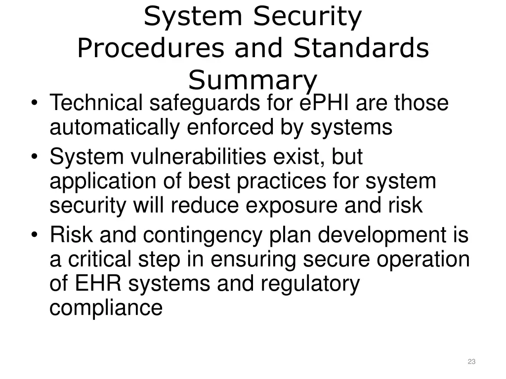 system security procedures and standards summary