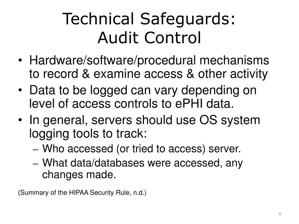 technical safeguards audit control hardware