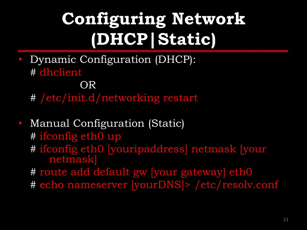 configuring network dhcp static dynamic