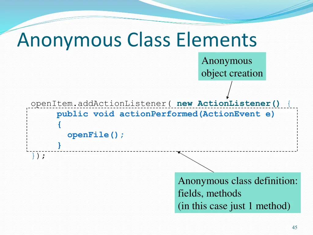 anonymous class elements