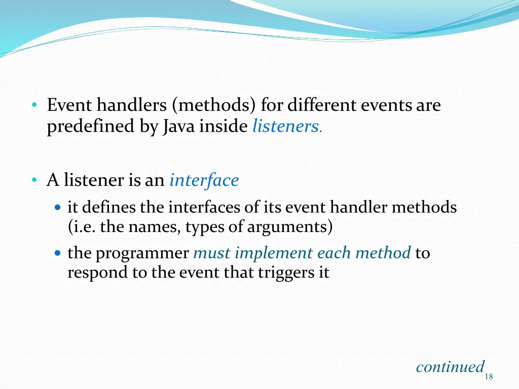 event handlers methods for different events
