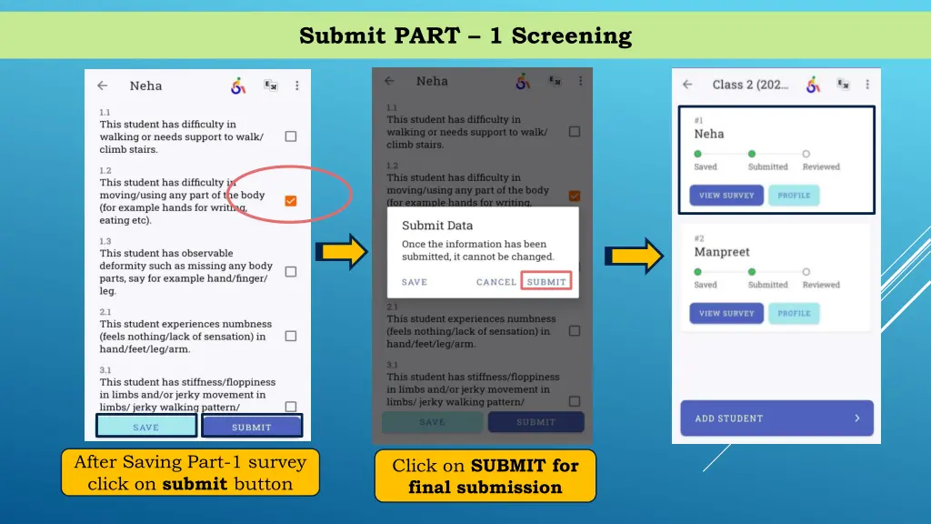 submit part 1 screening