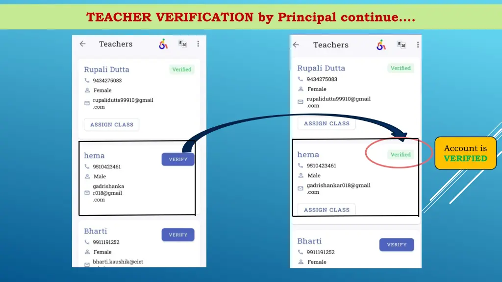 teacher verification by principal continue